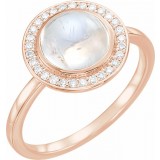 14K Rose Rainbow Moonstone & 1/8 CTW Diamond Halo-Style Ring photo