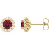 14K Yellow 6 mm Round Mozambique Garnet & 1/4 Diamond Earrings photo