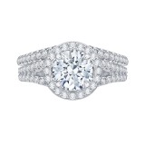 Shah Luxury 14K White Gold Round Halo Diamond Engagement Ring with Split Shank (Semi-Mount) photo 4