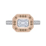 Shah Luxury 14K Two-Tone Gold Brown & White Emerald Diamond Halo Engagement Ring (Semi-Mount) photo