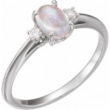 14K White Rainbow Moonstone & .06 CTW Diamond Ring photo