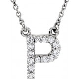 14K White Initial P 1/8 CTW Diamond 16 Necklace photo