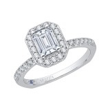 Shah Luxury Emerald Cut Diamond Halo Engagement Ring In 14K White Gold (Semi-Mount) photo 2