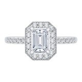 Shah Luxury Emerald Cut Diamond Halo Engagement Ring In 14K White Gold (Semi-Mount) photo