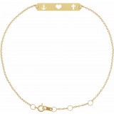 14K Yellow Faith, Love, Hope Bar 6 1/2-7 1/2 Bracelet photo