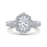 Shah Luxury Oval Diamond Halo Engagement Ring In 14K White Gold with Split Shank (Semi-Mount) photo