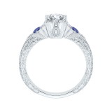 Shah Luxury 14K White Gold Emerald Cut Diamond Engagement Ring with Sapphire (Semi-Mount) photo 4