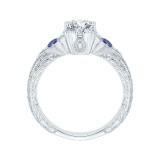 Shah Luxury 14K White Gold Emerald Cut Diamond Engagement Ring with Sapphire (Semi-Mount) photo 4