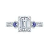 Shah Luxury 14K White Gold Emerald Cut Diamond Engagement Ring with Sapphire (Semi-Mount) photo