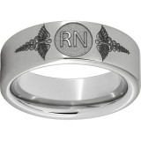 Serinium Pipe Cut Band with Laser Engraving of Caduceus & Registered Nurse Initials photo