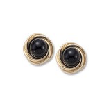 14K Yellow Gold Love Knot With 8mm Onyx Stud Earrings photo