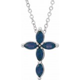 14K White Blue Sapphire Cross Necklace photo