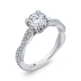 Shah Luxury 14K White Gold Round Diamond Floral Engagement Ring with Criss-Cross Shank (Semi-Mount) photo 2