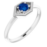 14K White Blue Sapphire Geometric Ring photo