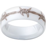 White Diamond CeramicDomed Ring with a Barbwire Laser Engraving photo