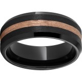 Black Diamond Ceramic Beveled Edge Band with a 2mm 14K Rose Gold Bark Finish Inlay and Stone Finish photo