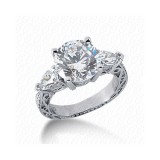 14k White Gold Diamond Semi-Mount 3 Stone Engagement Ring photo