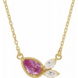 14K Yellow Pink Sapphire & 1/6 CTW Diamond 16 Necklace photo