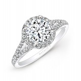 18k White Gold Split Shank Prong Halo White Diamond Engagement Ring photo