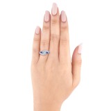 Shah Luxury 14K White Gold Pear Diamond Engagement Ring with Sapphire (Semi-Mount) photo 2