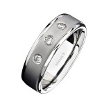 14k White Gold Three Stone Bezel Diamond Men's Band photo