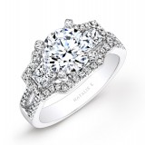 14k White Gold Split Shank White Diamond Engagement Ring with Trapezoid Side Stones photo