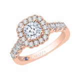 Shah Luxury 14K Rose Gold Cushion Cut Diamond Halo Engagement Ring (Semi-Mount) photo 3