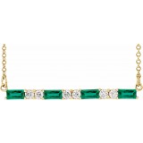 14K Yellow Emerald & 1/5 CTW Diamond Bar 16-18 Necklace photo