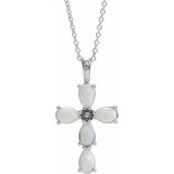 14K White Cabochon White Opal Cross 16-18 Necklace photo