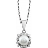 14K White Freshwater Cultured Pearl & .05 CTW Diamond 18 Necklace photo