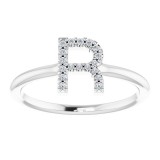 14K White .06 CTW Diamond Initial R Ring photo 3