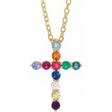 14K Yellow 14.6x10.5 mm .03 CT Multi-Gemstone Cross 16-18 Necklace photo