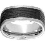 Serinium Square Band with Bark Finish Black CeramicInlay and Stone Finish Edges photo
