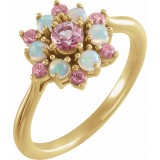 14K Yellow Pink Tourmaline & Ethiopian Opal Floral-Inspired Ring photo