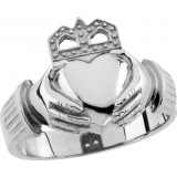 14K White 15x11 mm Claddagh Ring photo