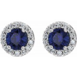 14K White 4 mm Round Blue Sapphire & 1/8 Diamond Earrings photo 2