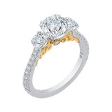 Shah Luxury 14K Two-Tone Gold Round Diamond Three-Stone Engagement Ring (Semi-Mount) photo 2