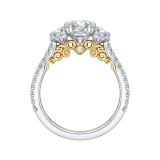 Shah Luxury 14K Two-Tone Gold Round Diamond Three-Stone Engagement Ring (Semi-Mount) photo 4