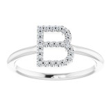 14K White 1/8 CTW Diamond Initial B Ring photo 3