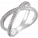 14K White Beaded Criss-Cross Ring photo