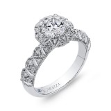 Shah Luxury 14K White Gold Round Cut Diamond Flower Halo Engagement Ring (Semi-Mount) photo 2