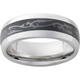 Serinium Domed Band with Black CeramicInlay and Scroll Laser Engraving photo