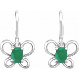 14K White 4x3 mm Oval May Youth Butterfly Birthstone Earrings photo 2