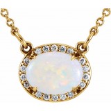 14K Yellow Opal & .07 CTW Diamond Halo-Style 16 1/2 Necklace photo