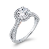 Shah Luxury 14K Two-Tone Gold Round Diamond Halo Engagement Ring with Split Shank (Semi-Mount) photo 2