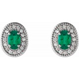 14K White Emerald & 1/8 CTW Diamond Halo-Style Earrings photo 2