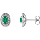 14K White Emerald & 1/8 CTW Diamond Halo-Style Earrings photo