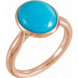 14K Rose 12x10 mm Oval Cabochon Turquoise Ring photo