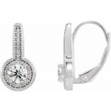 14K White 5/8 CTW Diamond Milgrain Halo-Style Dangle Earrings photo