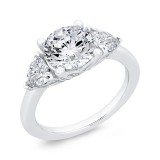 Shah Luxury 14K White Gold Three Stone Engagement Ring Center Round with Trillion sides Diamond photo 2